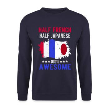 Halb Franzose Halb Japaner - Unisex Pullover - Navy - Vorne - Alina (178cm) & Michal (187cm)
