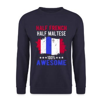 Halb Franzose Halb Mateser - Unisex Pullover - Navy - Vorne - Alina (178cm) & Michal (187cm)