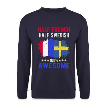 Halb Franzose Halb Schwede - Unisex Pullover - Navy - Vorne - Alina (178cm) & Michal (187cm)