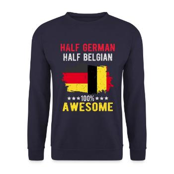 Halb Deutsch Halb Belgier - Unisex Pullover - Navy - Vorne - Alina (178cm) & Michal (187cm)