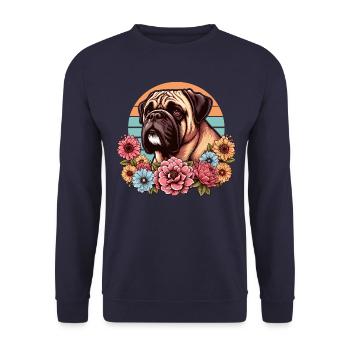 Bullmastiff Retro Pastell Blumen - Unisex Pullover - Navy - Vorne - Alina (178cm) & Michal (187cm)