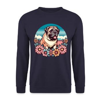Bullmastiff Retro Pastell Blumen - Unisex Pullover - Navy - Vorne - Alina (178cm) & Michal (187cm)