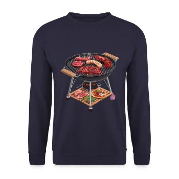 Le plaisir du barbecue en 2D : Sizzling Barbecue Delicatessen - Sweat-shirt Unisexe - marine - Devant - Alina (178cm) & Michal (187cm)