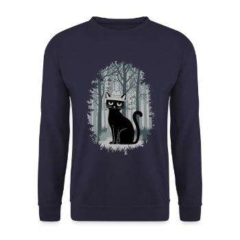 Cottagecore Cat in the Woods with Hat - Unisex Sweatshirt - navy - Front - Alina (178cm) & Michal (187cm)