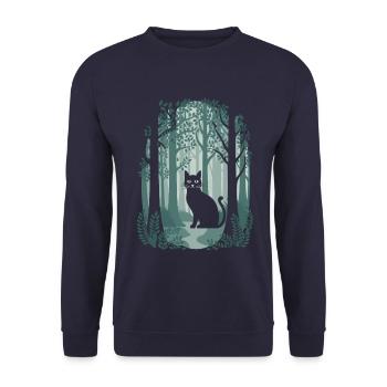 Cottagecore Magical Forest Cat in Fairytale Forest - Unisex Sweatshirt - navy - Front - Alina (178cm) & Michal (187cm)