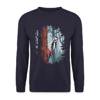 Specht Im Wald Naturbeobachtung - Unisex Pullover - Navy - Vorne - Alina (178cm) & Michal (187cm)