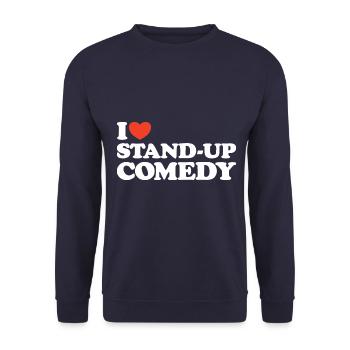 I love Stand-Up Comedy Herz Shirt - Unisex Pullover - Navy - Vorne - Alina (178cm) & Michal (187cm)