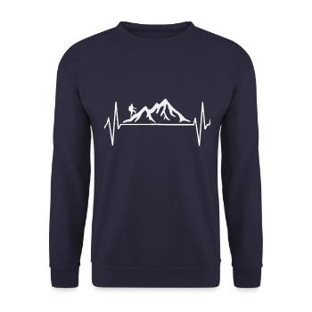 Bergsteiger Klettern Wandern EKG Berge Geschenk - Unisex Pullover - Navy - Vorne - Alina (178cm) & Michal (187cm)