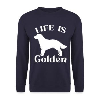 Golden Retriever Spruch Life is Golden Geschenk - Unisex Pullover - Navy - Vorne - Alina (178cm) & Michal (187cm)