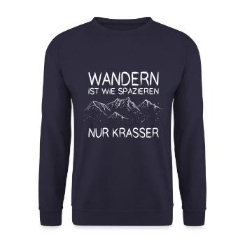 Wanderer Bergsteiger Wandern Wandersprüche - Unisex Pullover - Navy - Vorne - Alina (178cm) & Michal (187cm)