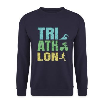 Triathlet Triathlon Sportler Ausdauersport Laufen - Unisex Pullover - Navy - Vorne - Alina (178cm) & Michal (187cm)