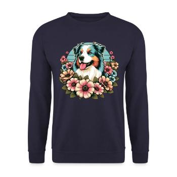 Australian Shepherd blue merle Pastel Retro Flowers - Unisex Sweatshirt - navy - Front - Alina (178cm) & Michal (187cm)