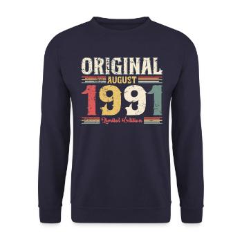 33rd birthday Original August 1991 Year 1991 - Unisex Sweatshirt - navy - Front - Alina (178cm) & Michal (187cm)