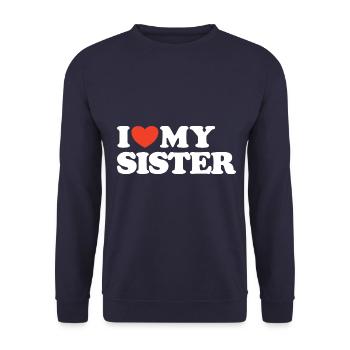 I love my sister Herz Shirt - Unisex Pullover - Navy - Vorne - Alina (178cm) & Michal (187cm)