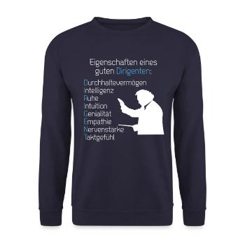 Eigenschaften eines Dirigenten Chor Chorsingen - Unisex Pullover - Navy - Vorne - Alina (178cm) & Michal (187cm)