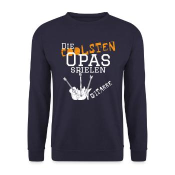 Die coolsten Opas spielen Gitarre - Gittarist - Unisex Pullover - Navy - Vorne - Alina (178cm) & Michal (187cm)