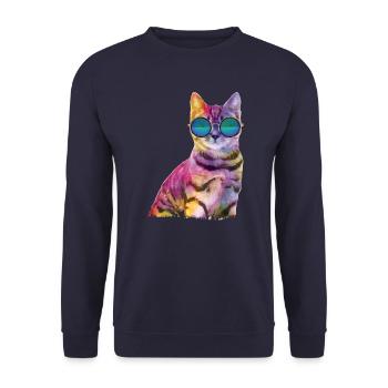 Rave Cat bunte Katze mit brille - Unisex Pullover - Navy - Vorne - Alina (178cm) & Michal (187cm)