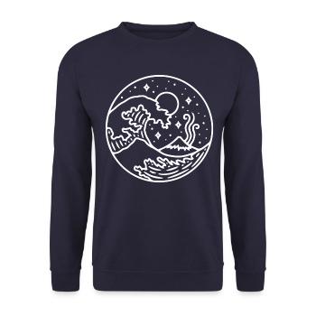 Wave with mountain at night. Gift idea white - Unisex Sweatshirt - navy - Front - Alina (178cm) & Michal (187cm)