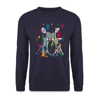 Schlagzeug Drum Set Drummer Drums Grafik Design - Unisex Pullover - Navy - Vorne - Alina (178cm) & Michal (187cm)