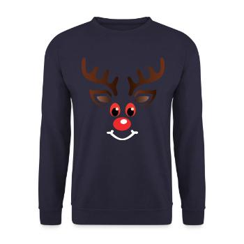 Stonee the red eyed Reindeer - Weihnachtspullover - Unisex Pullover - Navy - Vorne - Alina (178cm) & Michal (187cm)