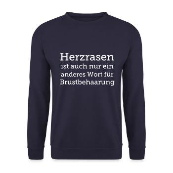 Herzrasen Brustbehaarung lustiger Spruch - Unisex Pullover - Navy - Vorne - Alina (178cm) & Michal (187cm)