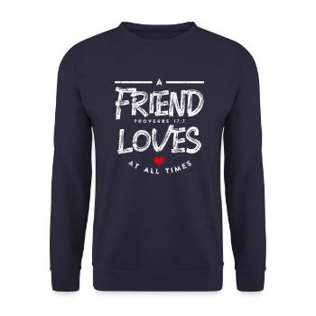 Friendship Bible Verse - Unisex Sweatshirt - navy - Front - Alina (178cm) & Michal (187cm)