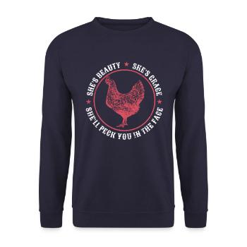 Hen saying farmer's farm - Unisex Sweatshirt - navy - Front - Alina (178cm) & Michal (187cm)