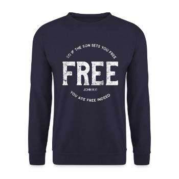 Jésus vous rend libre - Sweat-shirt Unisexe - marine - Devant - Alina (178cm) & Michal (187cm)