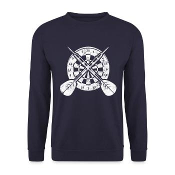 Dartscheibe Dartpfeile - Unisex Pullover - Navy - Vorne - Alina (178cm) & Michal (187cm)