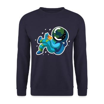 Astronaut kaffee - Unisex Pullover - Navy - Vorne - Alina (178cm) & Michal (187cm)