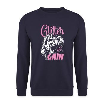 einhorn fitness glitzer muskeln - Unisex Pullover - Navy - Vorne - Alina (178cm) & Michal (187cm)