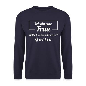 Ich bin eine Frau - Unisex Pullover - Navy - Vorne - Alina (178cm) & Michal (187cm)