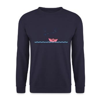 Origami Boot auf dem Ozean - Unisex Pullover - Navy - Vorne - Alina (178cm) & Michal (187cm)