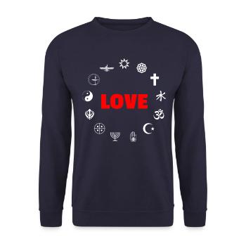 Love Religionen Weltreligionen Symbole Jaismus Tao - Unisex Pullover - Navy - Vorne - Alina (178cm) & Michal (187cm)