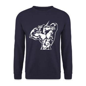 Einhorn workout fitness gym muskeln - Unisex Pullover - Navy - Vorne - Alina (178cm) & Michal (187cm)