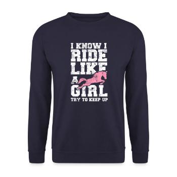 Reiter Reiterin Pferd lustig spruch - Unisex Pullover - Navy - Vorne - Alina (178cm) & Michal (187cm)