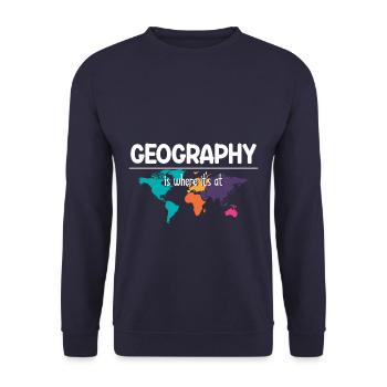 Geography Is Where Its At - Unisex Pullover - Navy - Vorne - Alina (178cm) & Michal (187cm)