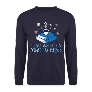 Es gibt Schnee besser Zeit, Geschenk zu lesen - Unisex Pullover - Navy - Vorne - Alina (178cm) & Michal (187cm)
