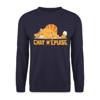 Chat m'épuise Cadeaux Humour Chat Chaton - Sweat-shirt Unisexe - marine - Devant - Alina (178cm) & Michal (187cm)