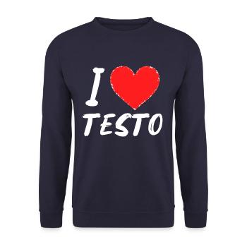 We love Testo, ein Geschenk für alle die Testo - Unisex Pullover - Navy - Vorne - Alina (178cm) & Michal (187cm)