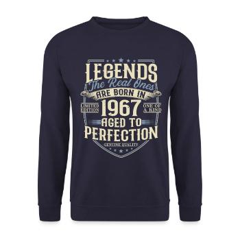 Born in 1967 Legends Birthday Gift - Unisex Sweatshirt - navy - Front - Alina (178cm) & Michal (187cm)