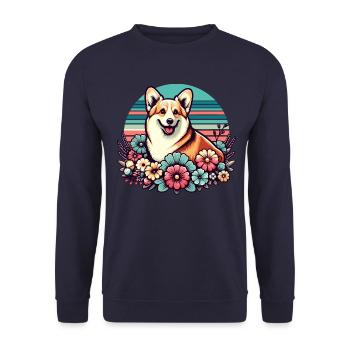 Welsh Corgi Pembroke Retro Pastel Floral - Unisex Sweatshirt - navy - Front - Alina (178cm) & Michal (187cm)