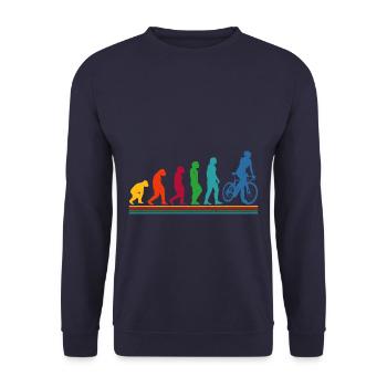 Human Evolution Bicycle Cyclist - Unisex Pullover - Navy - Vorne - Alina (178cm) & Michal (187cm)