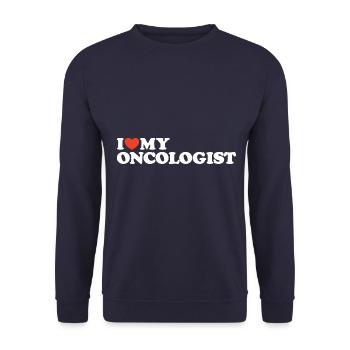 I love my Oncologist Heart Shirt - Unisex Sweatshirt - navy - Front - Alina (178cm) & Michal (187cm)