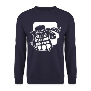 YES I AM MAN WHO BRING YOUR FOOD - Unisex Pullover - Navy - Vorne - Alina (178cm) & Michal (187cm)