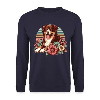 Australian Shepherd red tri Pastel Retro Flowers - Unisex Sweatshirt - navy - Front - Alina (178cm) & Michal (187cm)