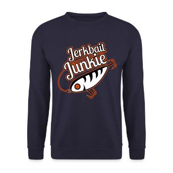 Jerkbait Junkie Fishing Shirt - Unisex Sweatshirt - navy - Front - Alina (178cm) & Michal (187cm)