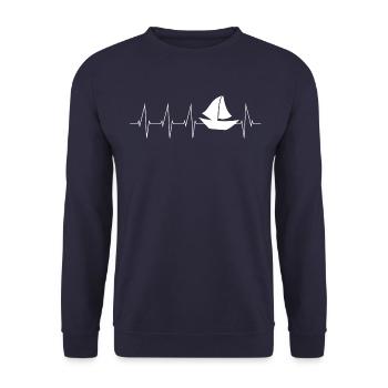 Herzschlag Segelboot Segler Kapitän Puls Geschenk - Unisex Pullover - Navy - Vorne - Alina (178cm) & Michal (187cm)
