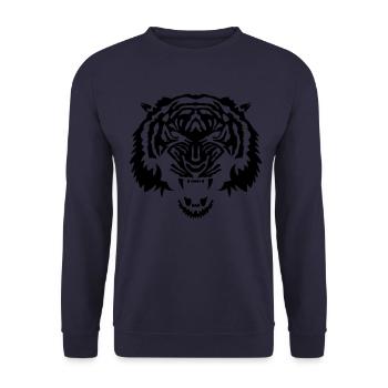 wildes Stammestier Tigergesicht 3 50 - Unisex Pullover - Navy - Vorne - Alina (178cm) & Michal (187cm)