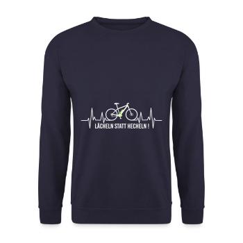 E-Bike Pedelec lustiges Geschenk Fahrrad eMTB Rad - Unisex Pullover - Navy - Vorne - Alina (178cm) & Michal (187cm)